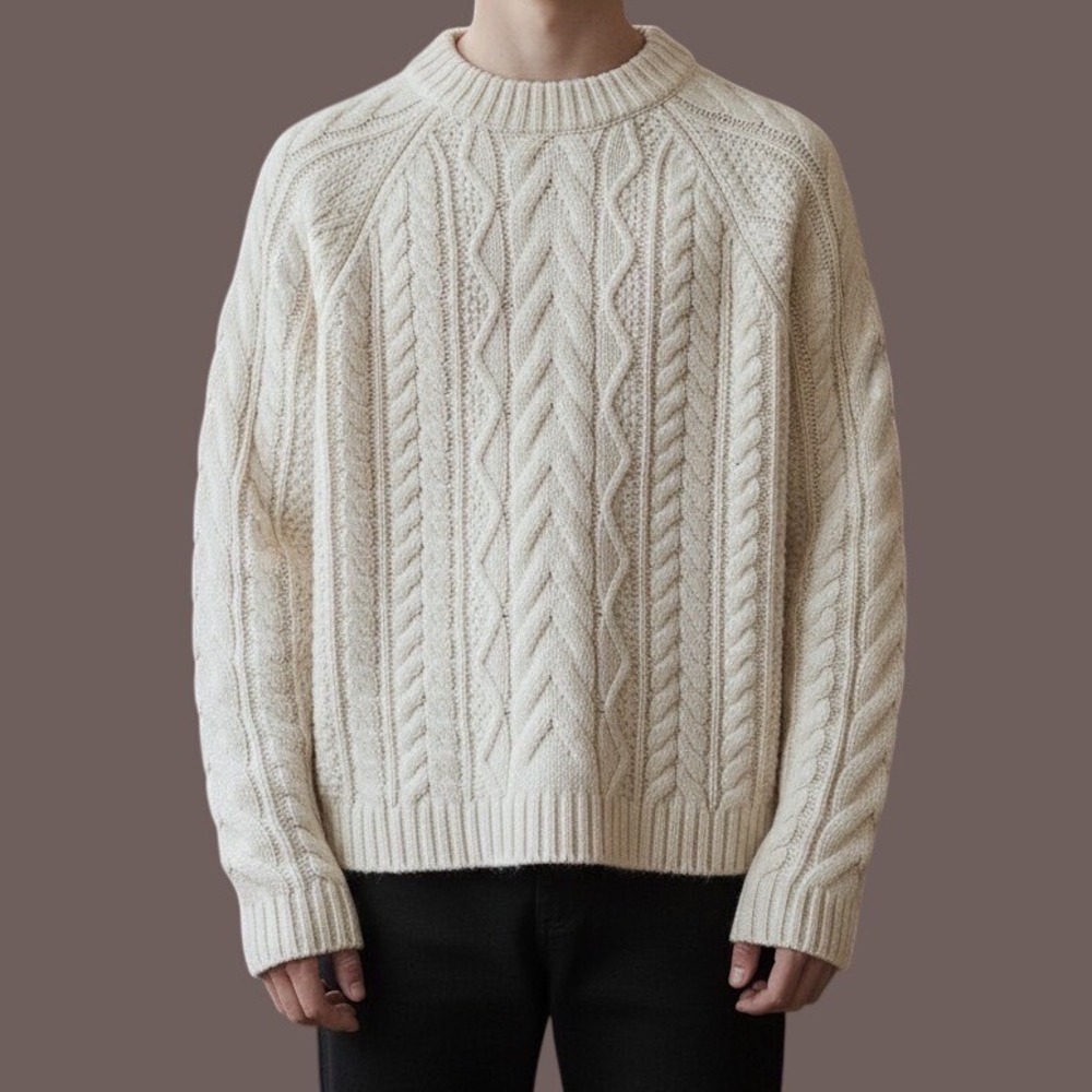 Polo Ralph Lauren Cable Knit Sweater Cream Wool Alpaca Blend Large Men Fisherman
